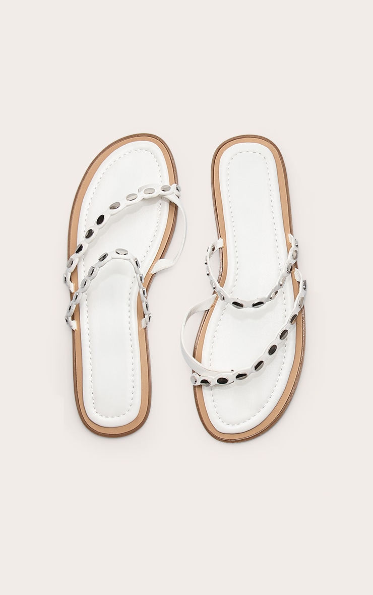 White Toe Thong Gold Hardware Sandals image 1