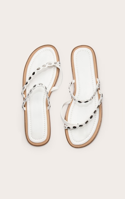 White Toe Thong Gold Hardware Sandals