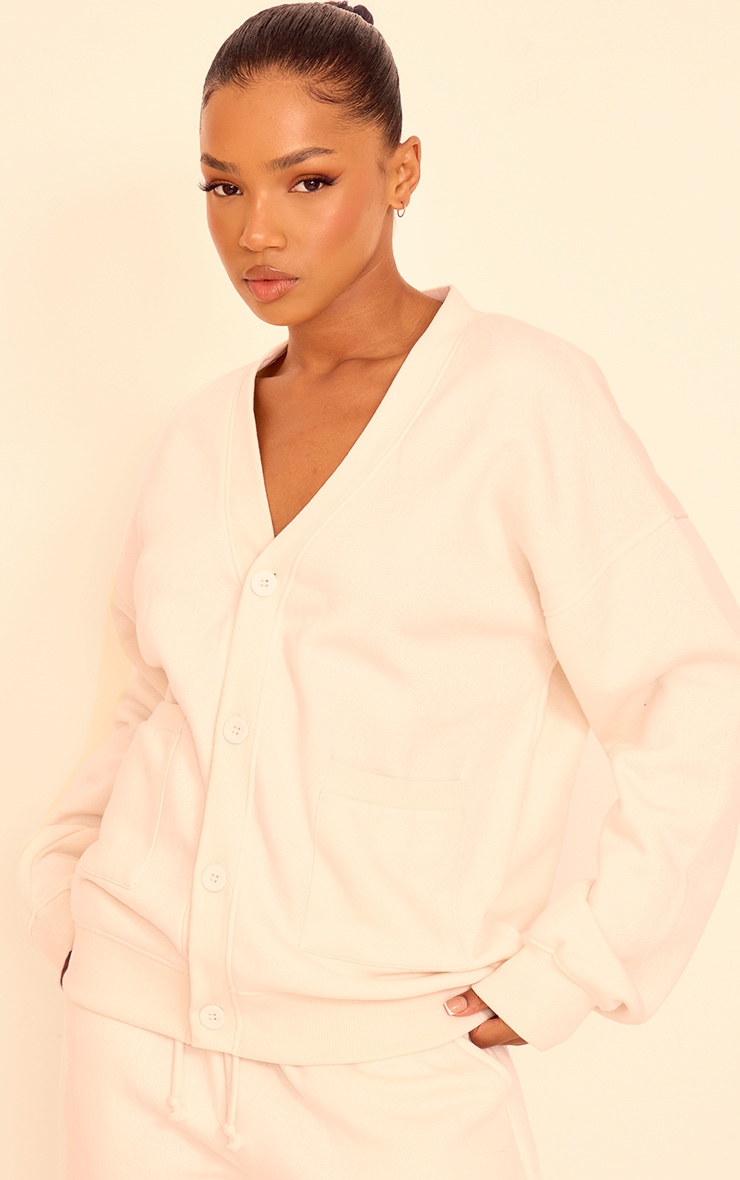 Cream Button Front Pocket Sweat Cardigan image 4