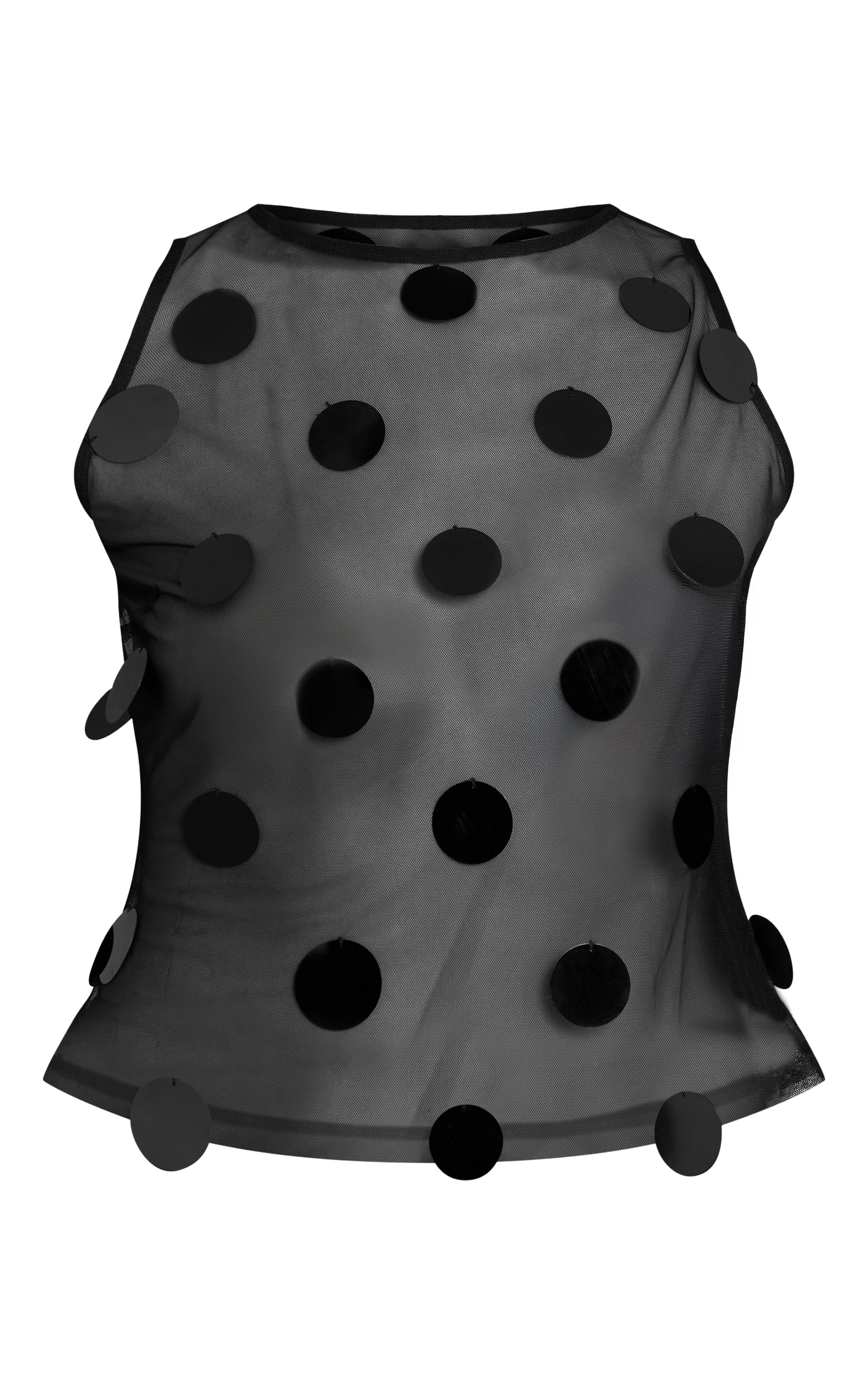 Top long deluxe noir transparent à col nageur et sequins en disques image 5