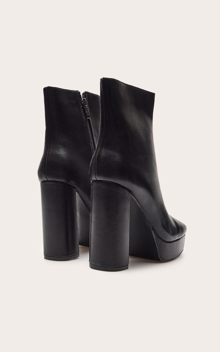 Black Faux Leather Platform Block Heeled Ankle Boots image 4
