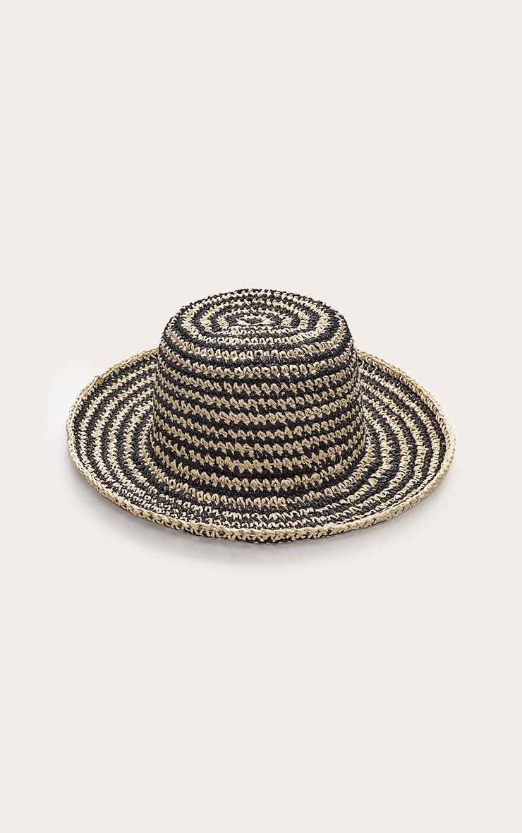 Natural and Black Contrast Raffia Fisherman Hat image 2