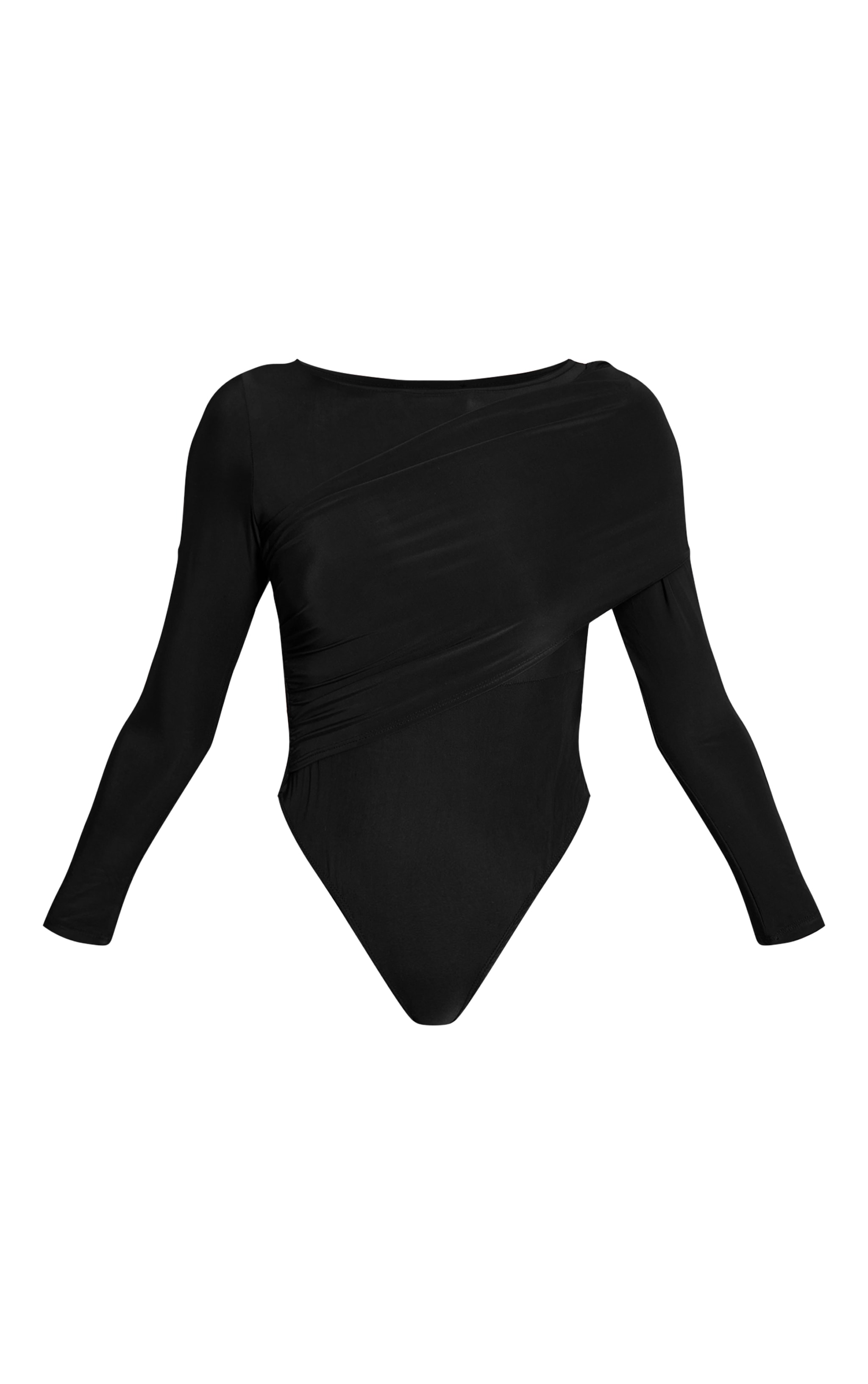 Black Slinky Drape Front Detail Long Sleeve Bodysuit image 5