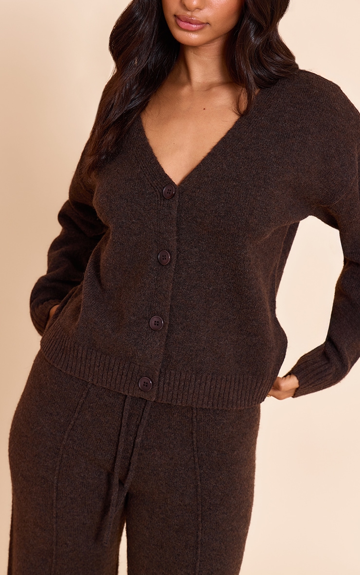 Petite Chocolate V-Neck Button Up Knitted Cardigan image 4