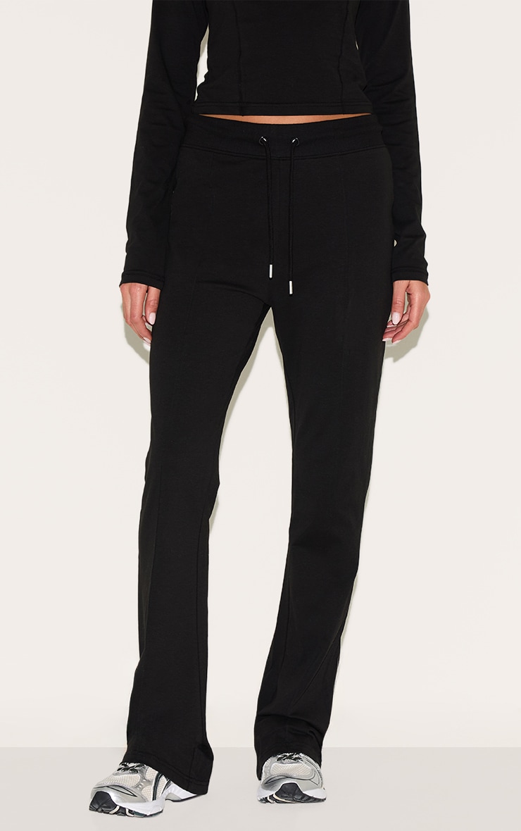 Black Cotton Seam Detail Mid Rise Skinny Flares image 2