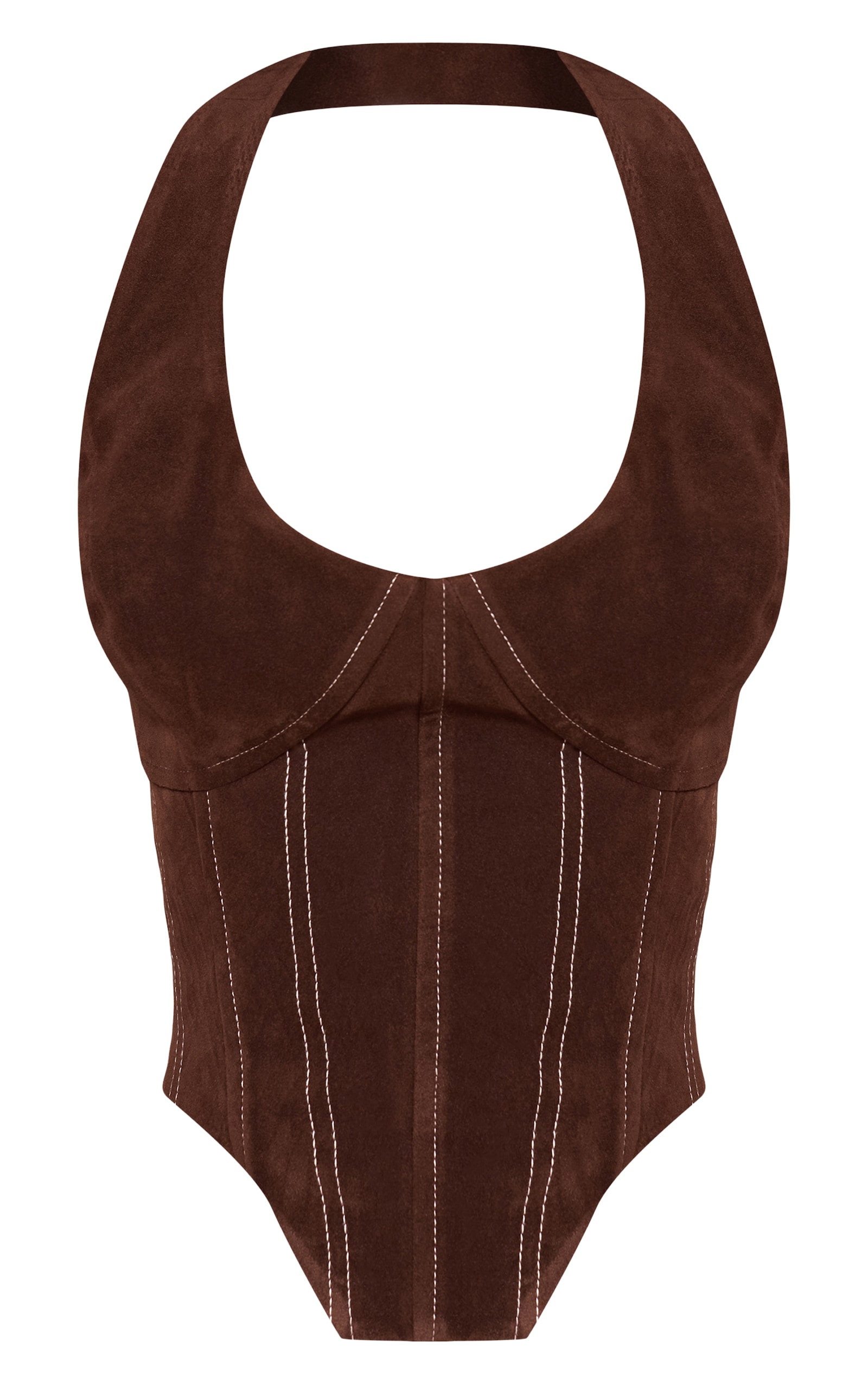 Petite Chocolate Suede Halterneck Corset Top Petite PLT CA