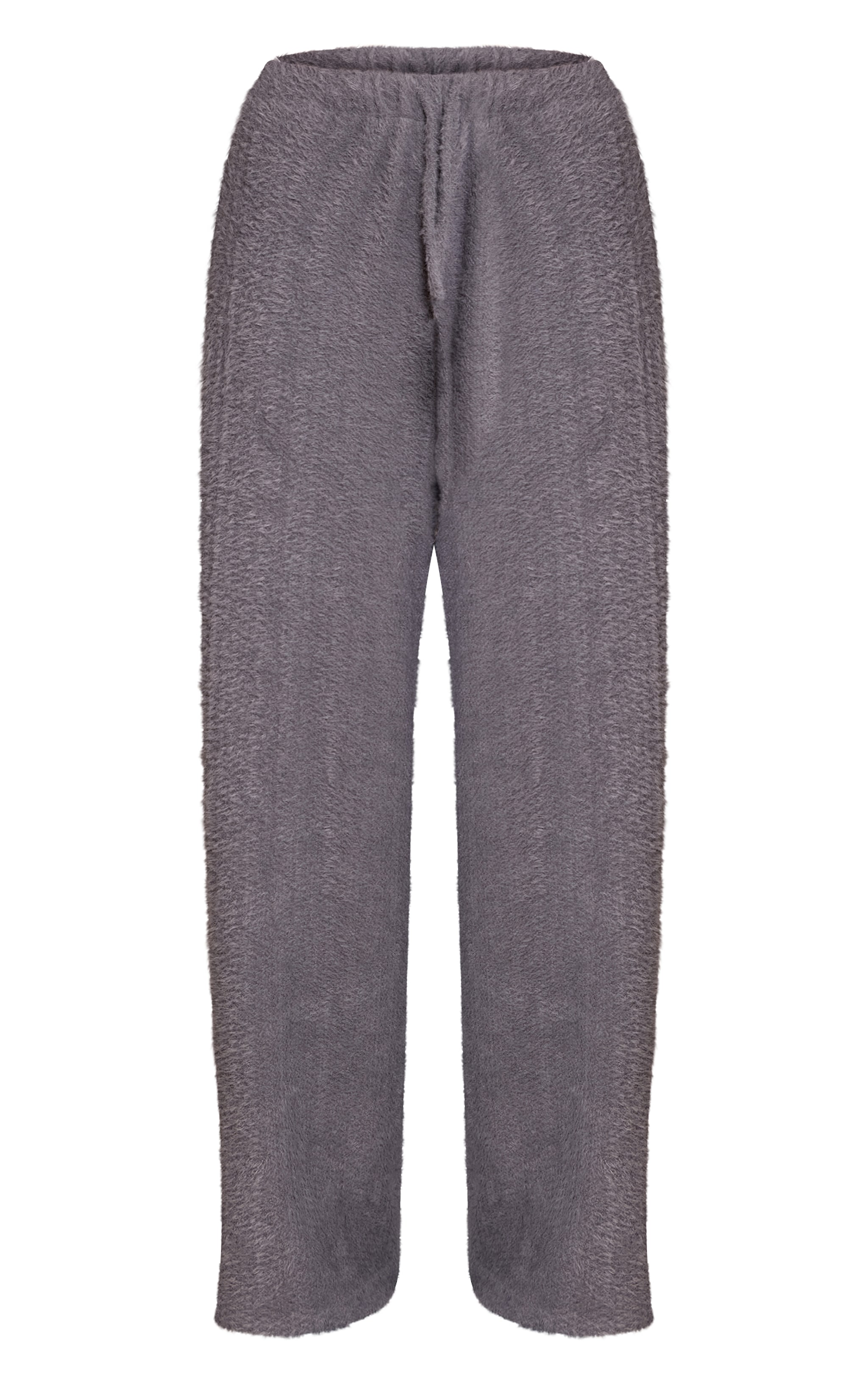 Grey Textured Wide Leg Drawstring Pants image 5