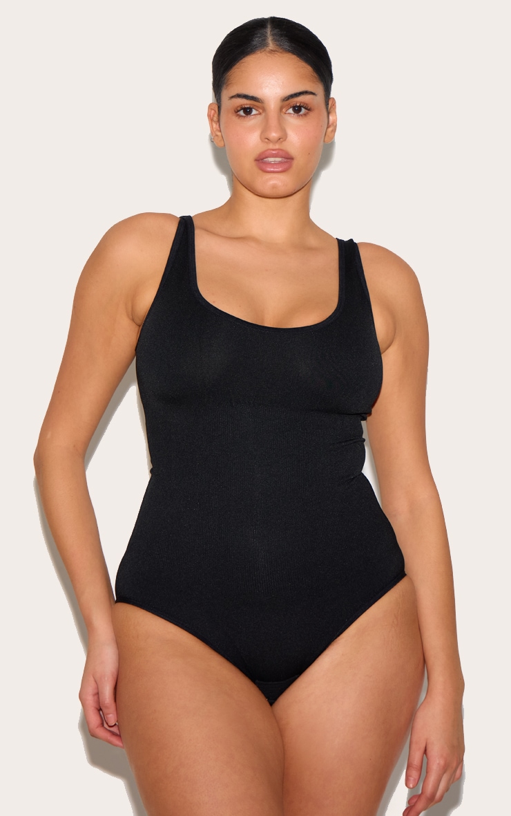 Plus Black Shapewear Elasticated Waist Bodysuit image 1