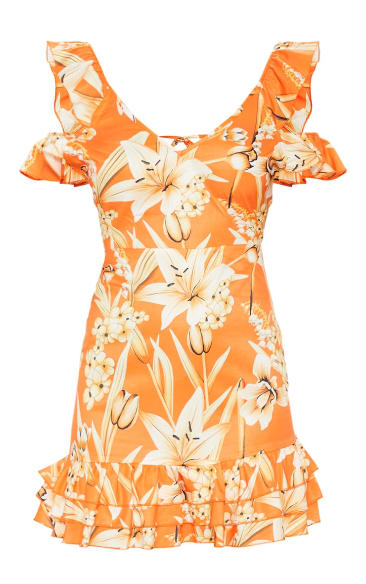 Robe droite orange imprimé floral à nouer derrière image 3