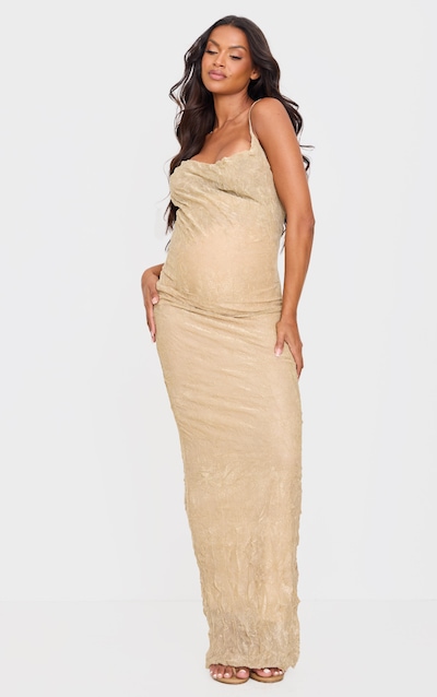 Maternity Gold Glitter Mesh Cowl Neck Maxi Dress
