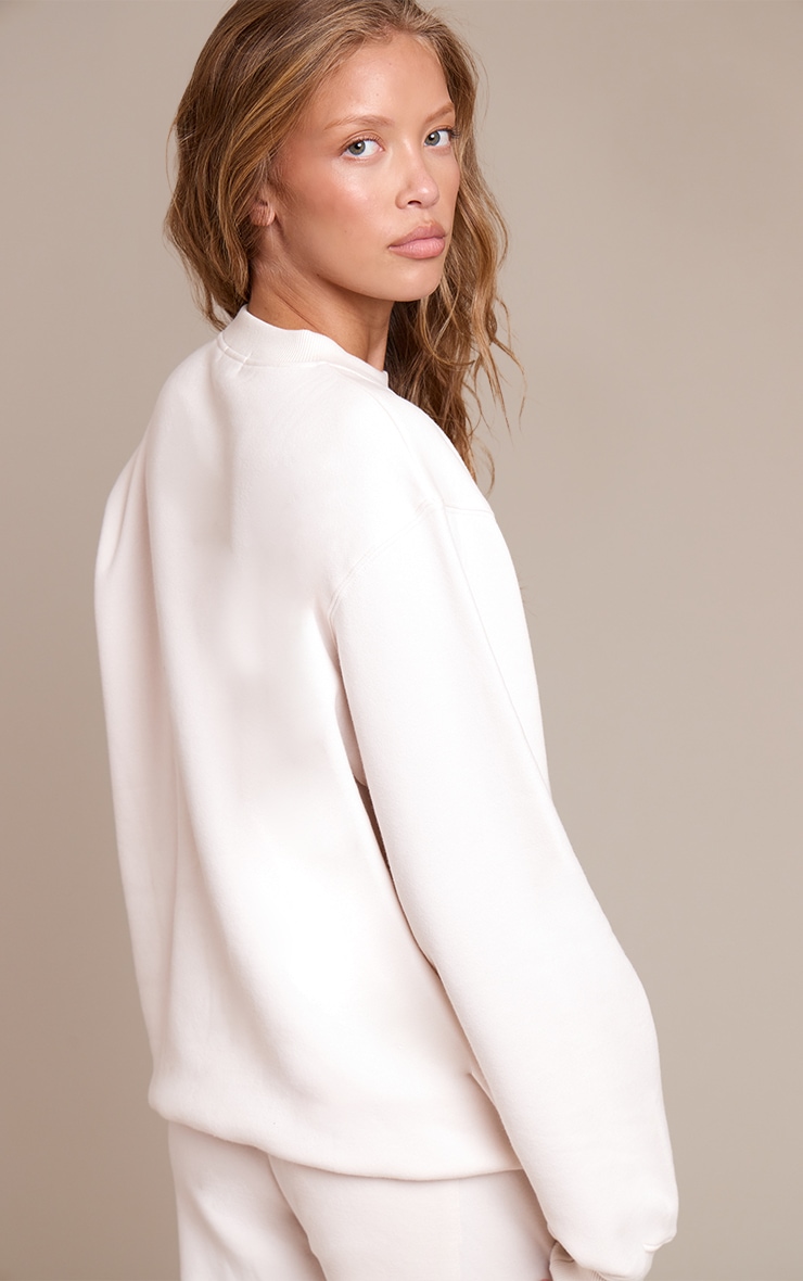 Prettylittlething Cream Cotton Fleece Oversized Crew Sweatshirt image 2