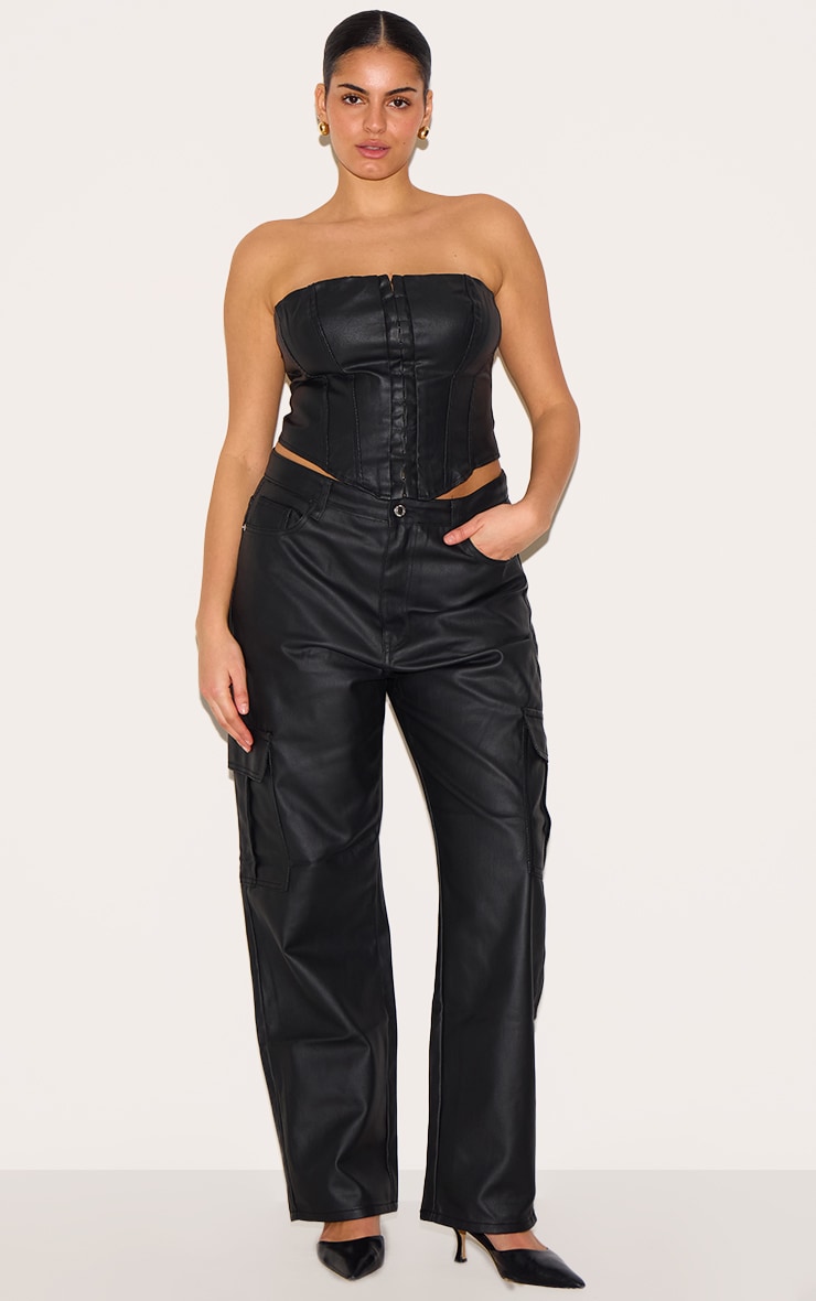 Plus Black Coated Denim Corset image 3