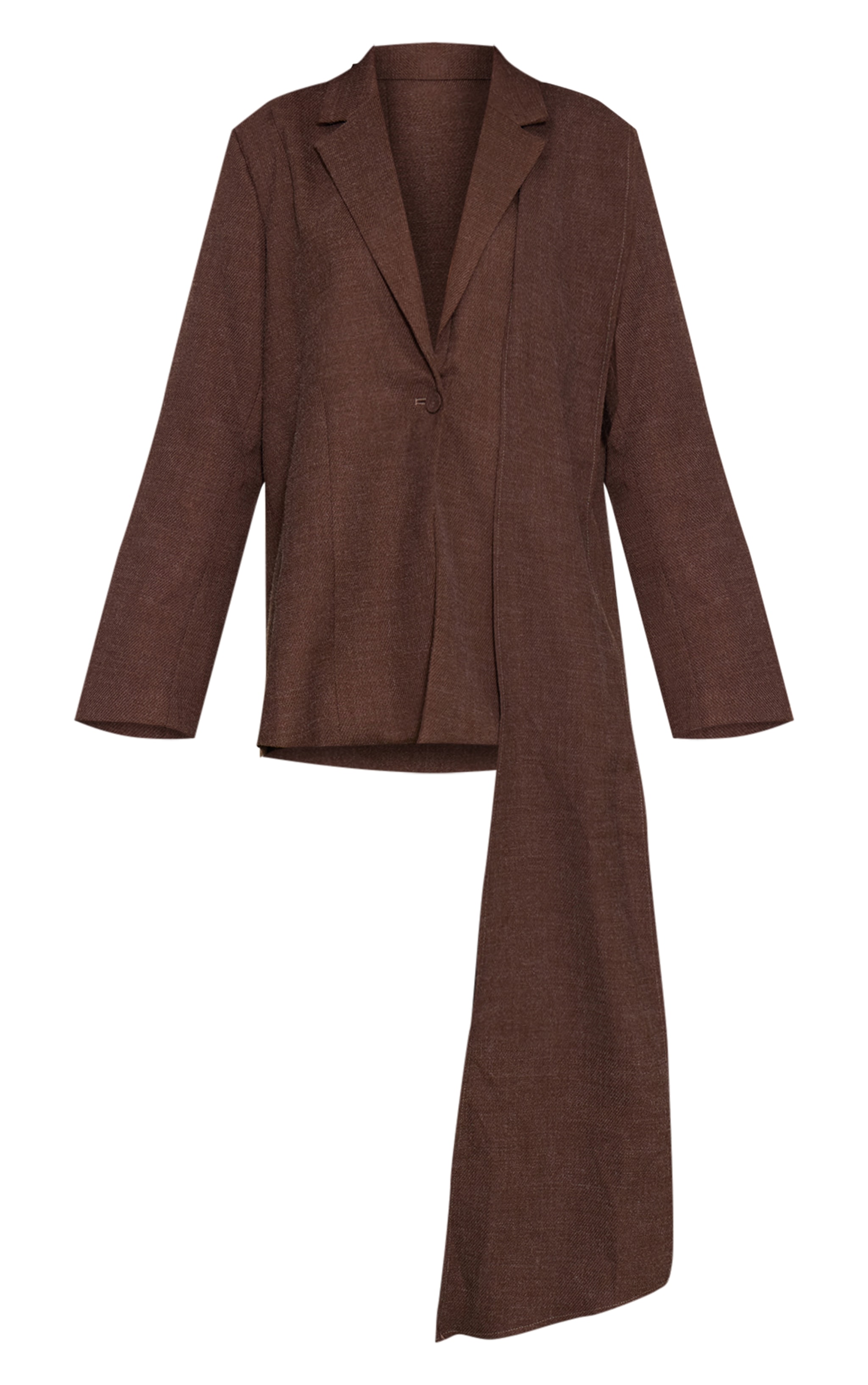 Dark Chocolate Woven Drape Scarf Detail Oversized Blazer image 5