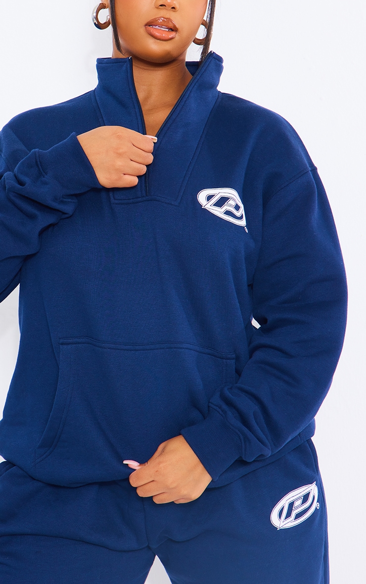 PRETTYLITTLETHING Plus Navy P Badge Half Zip Sweater image 4