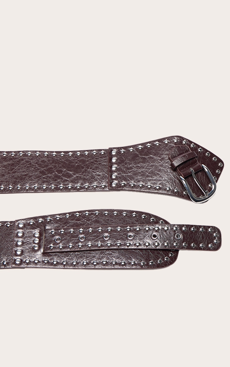 Chocolate Crinkle Layered Chunky Belt With Studded Detail image 3
