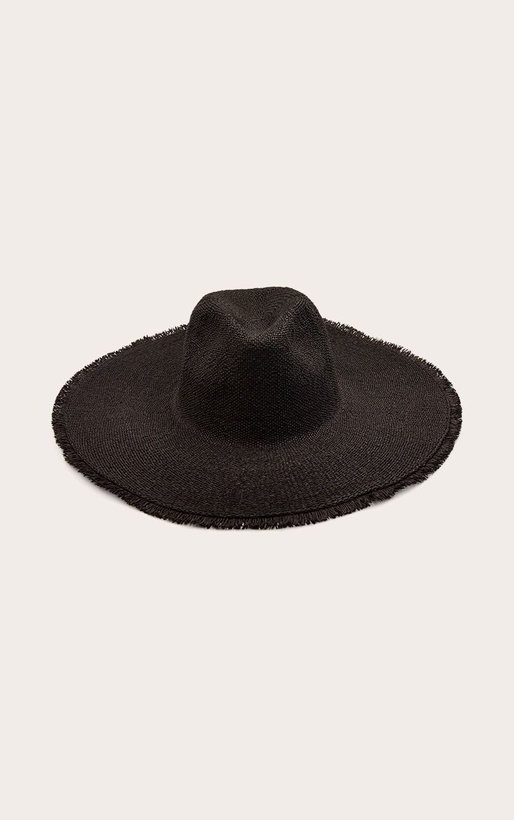 Black Raffia Frayed Edge Fedora Sun Hat image 2