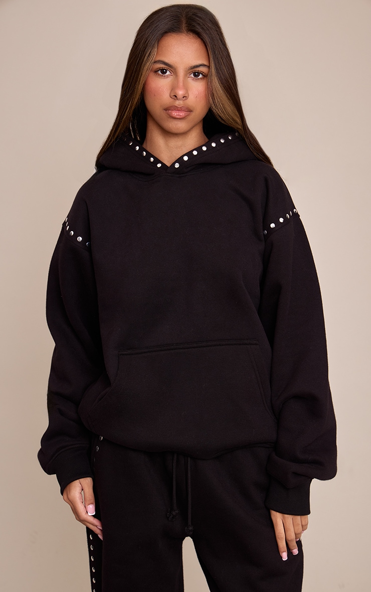 Petite Black Stud Detail Hoodie image 1