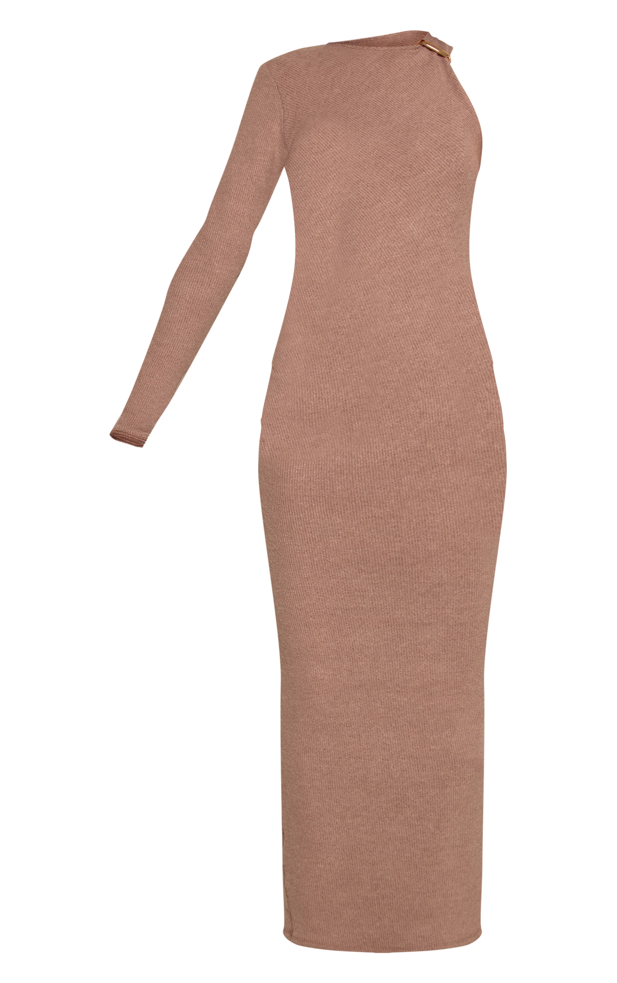 Robe moulante brossée côtelée taupe à empiècement image 5