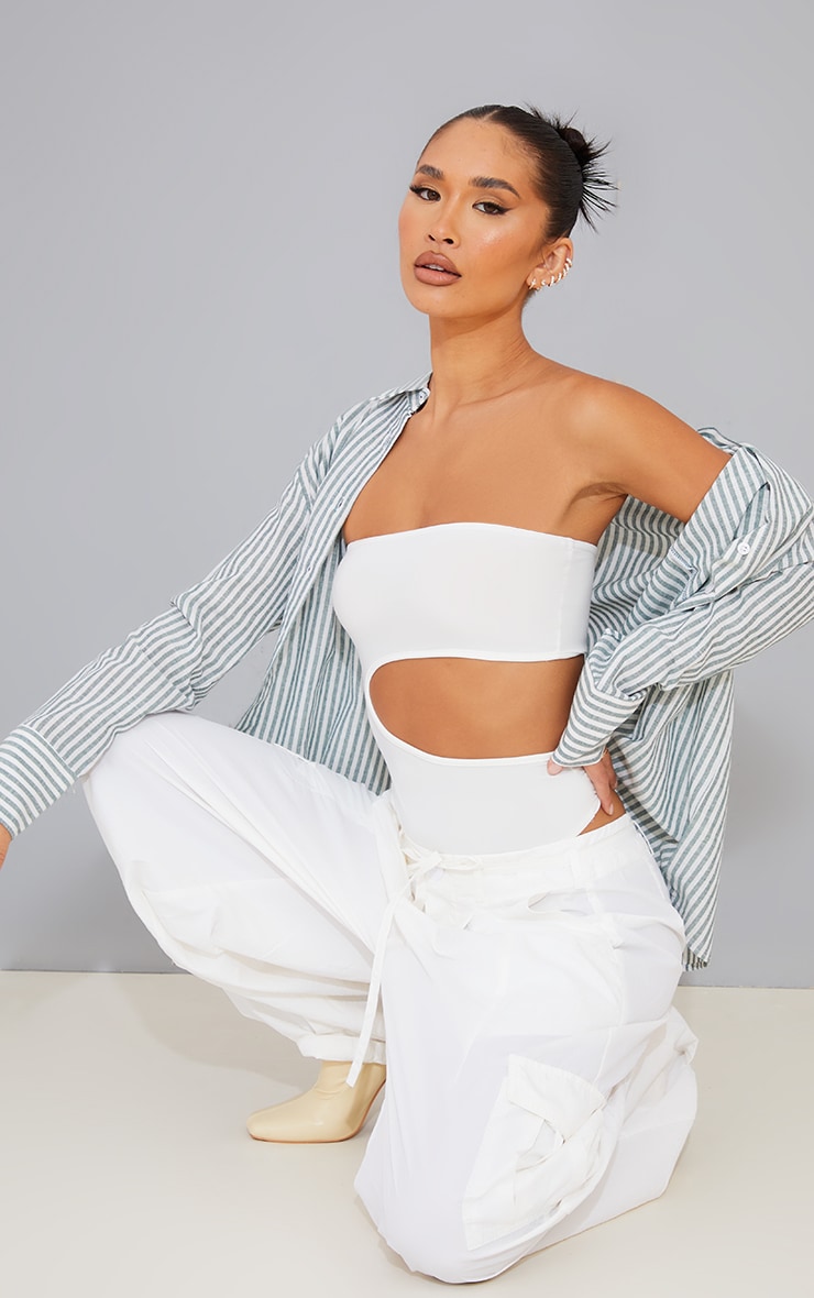 Cream Slinky Cut Out Bandeau Bodysuit image 1