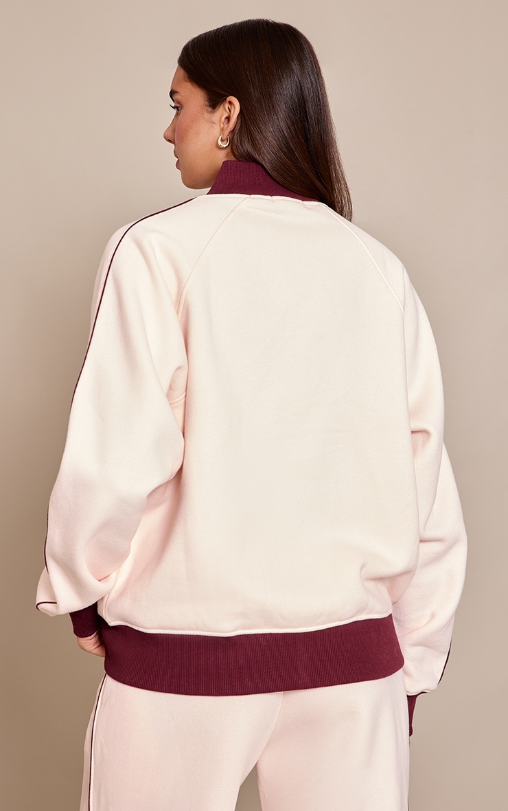 Pink Contrast Zip Up Funnel Neck Sweatshirt image 2