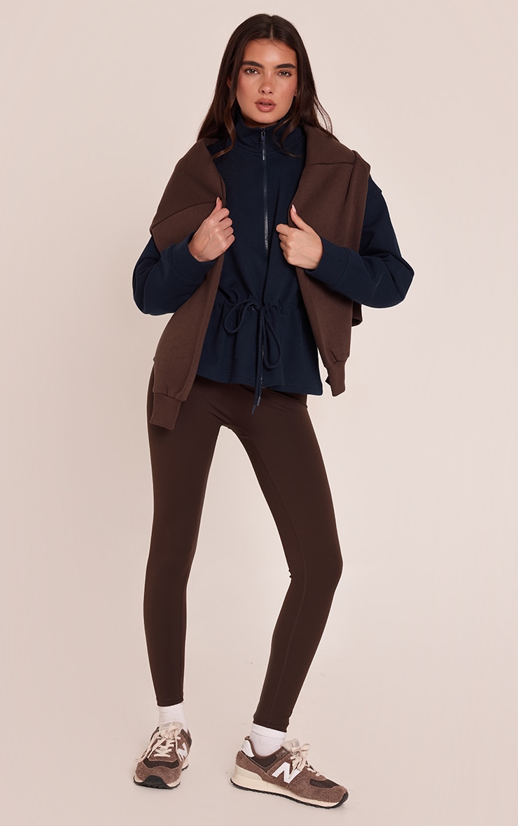 Navy Interlock Peplum Funnel Neck Zip Up Jacket image 3