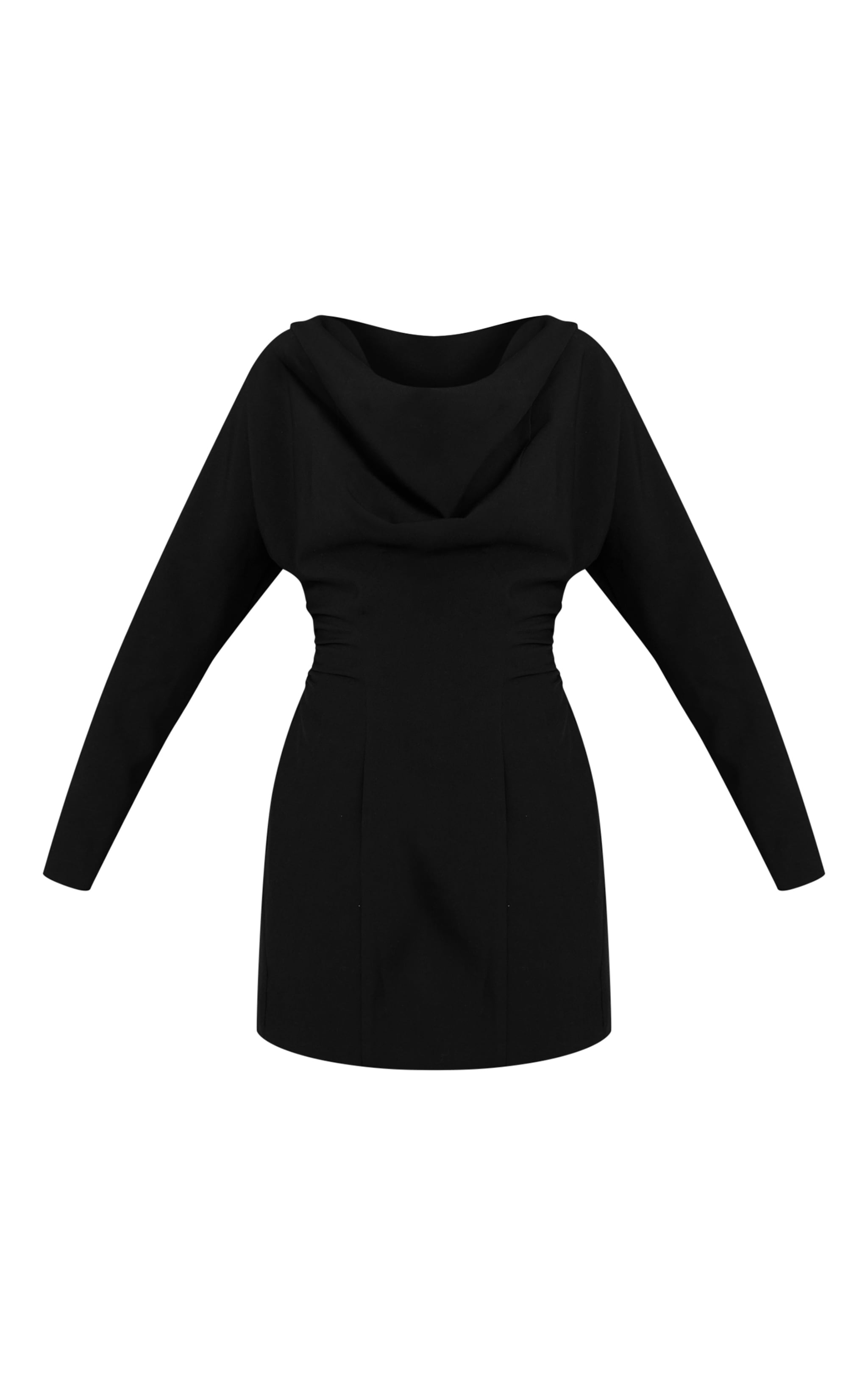 Black Woven Cowl Neck Tailored Dress image 5
