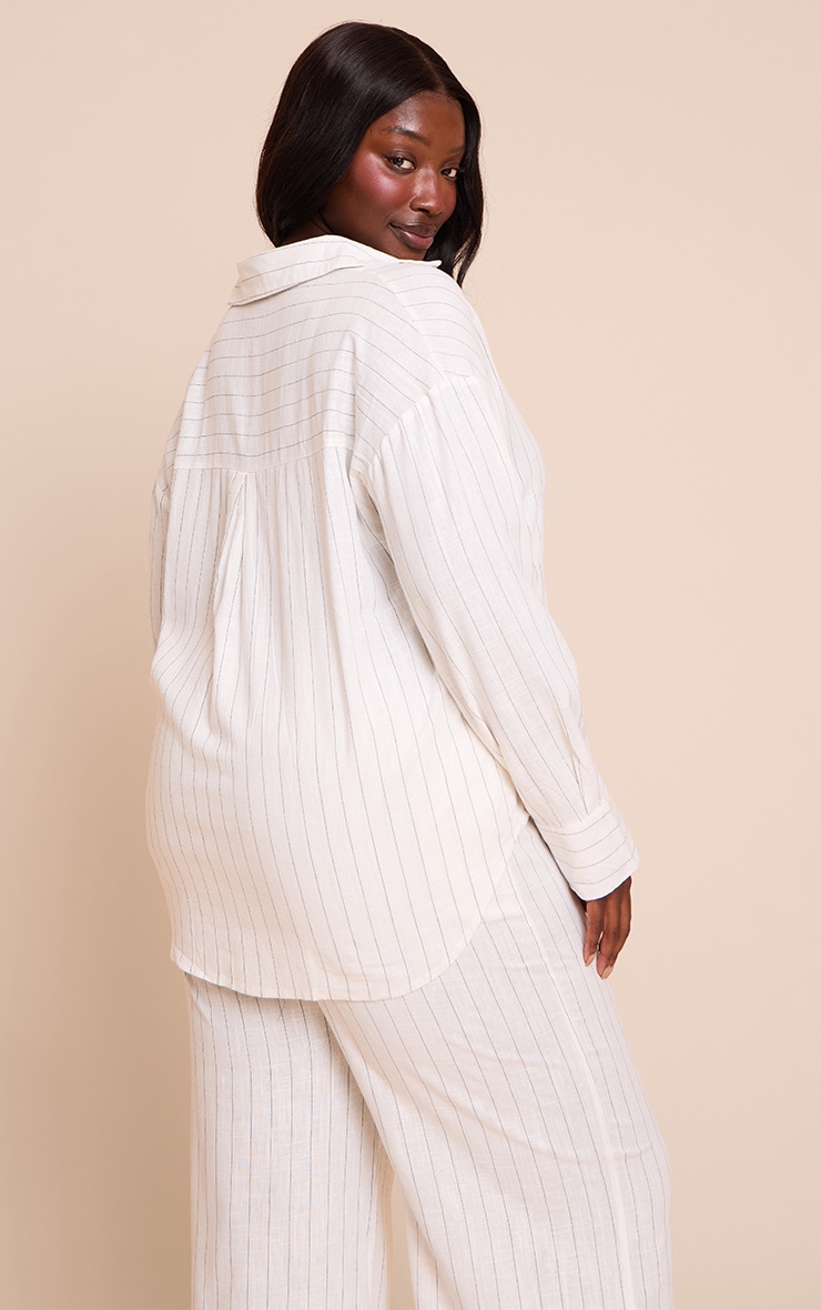 Plus Cream Pinstripe Oversized Long Sleeve Shirt image 2