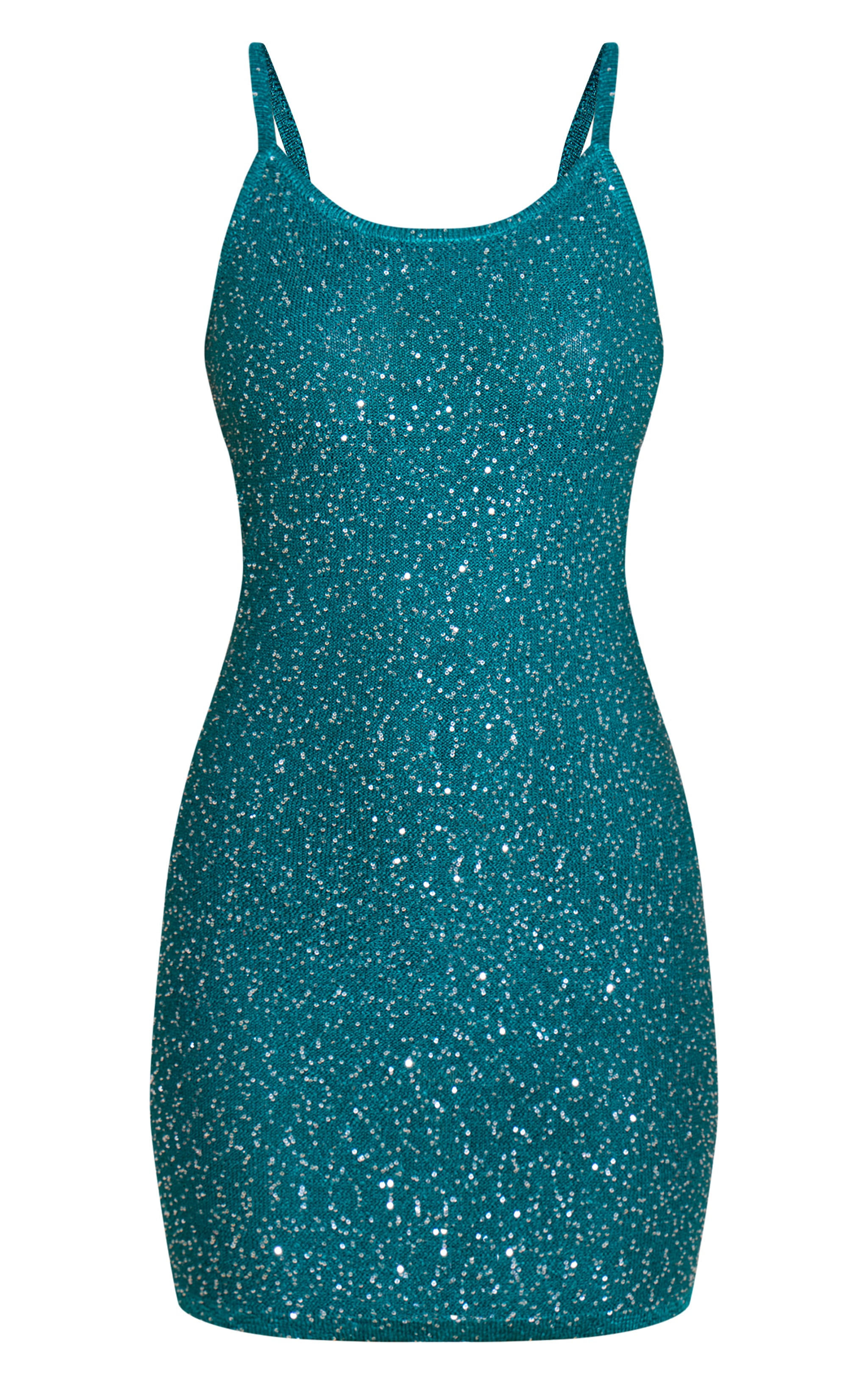 Petite Emerald Green Sequin Knitted Mini Dress image 5