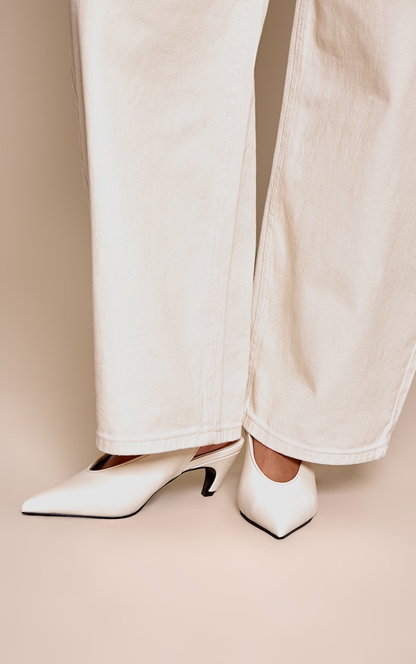 Cream Buttery PU Point Toe Curved Heeled Sling Back