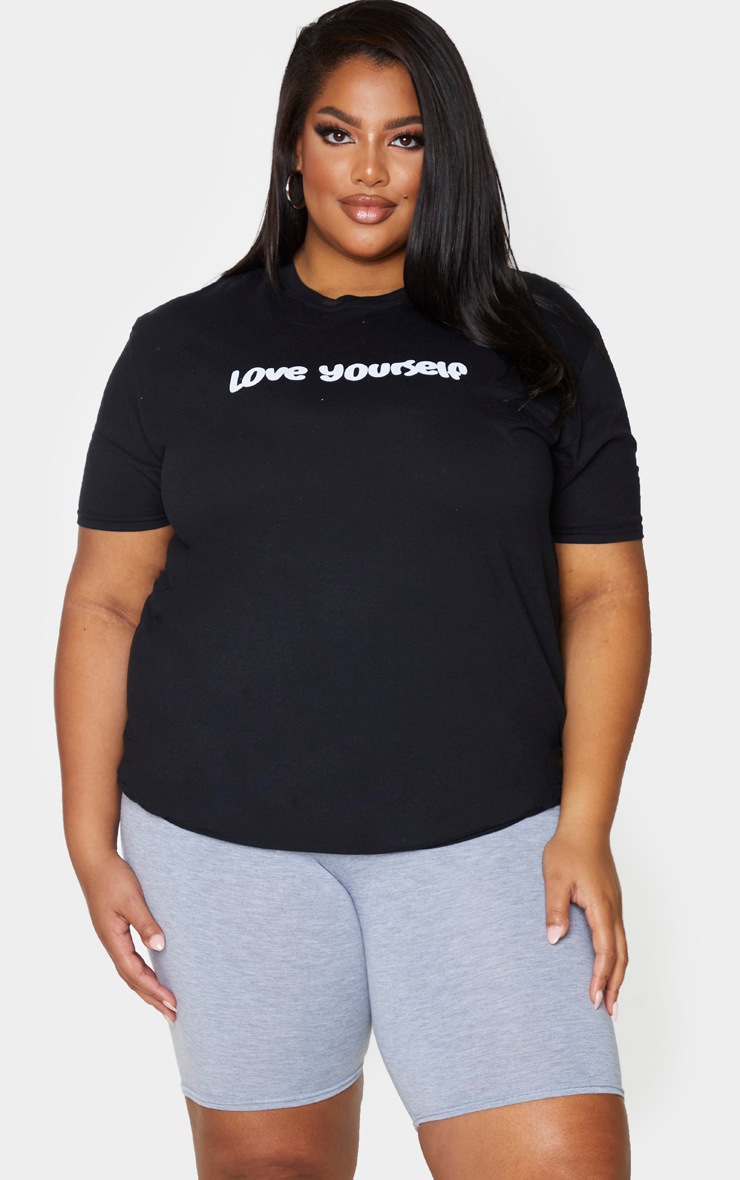 Plus Black Love Yourself Slogan T-Shirt