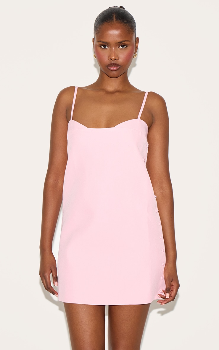 Pink Woven Side Button Detail Mini A-line Dress image 1