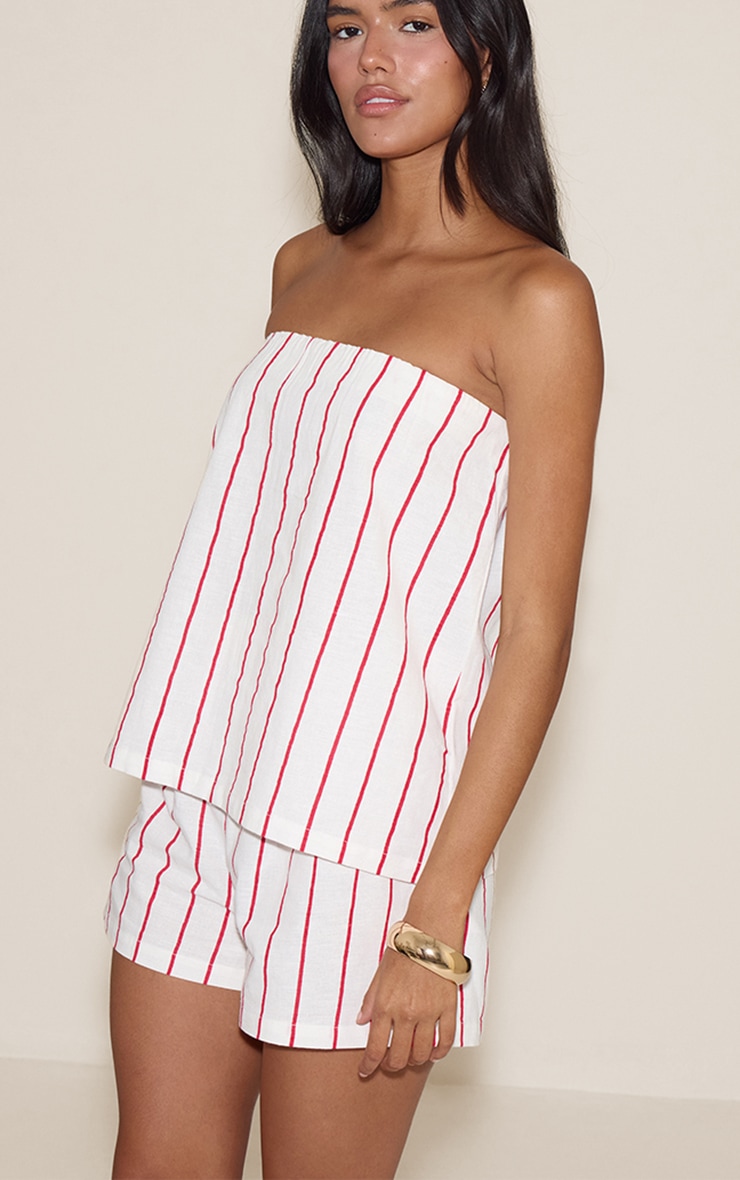 Red Pinstripe Elasticated Bandeau Top image 4