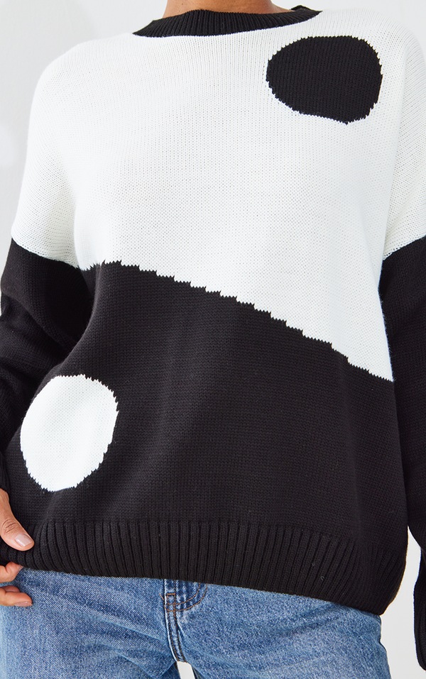 Monochrome Ying Yang Oversized Knit Jumper PrettyLittleThing AUS