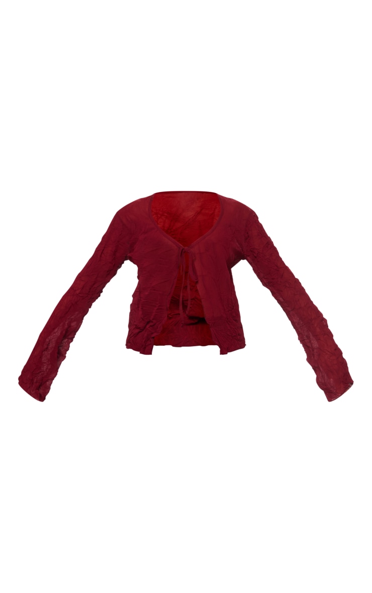 Oxblood Crinkle Mesh Tie Long Sleeved Top image 5