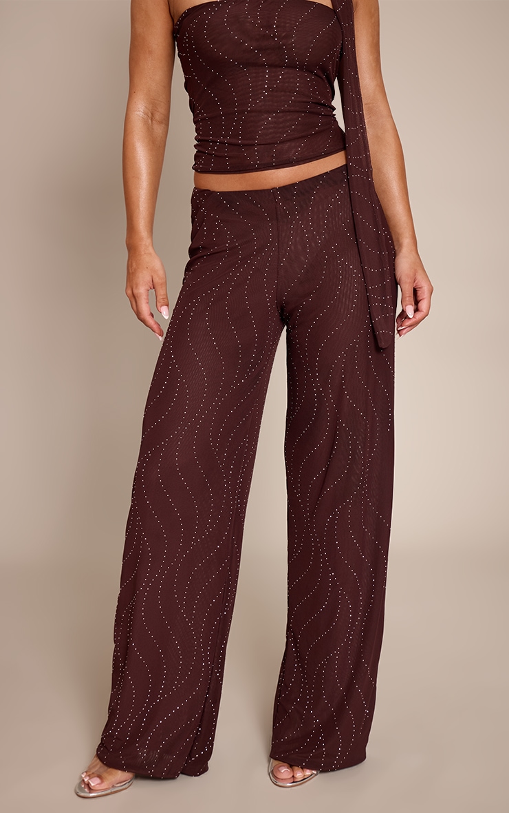 Pantalon large en mesh marron foncé à paillettes image 2