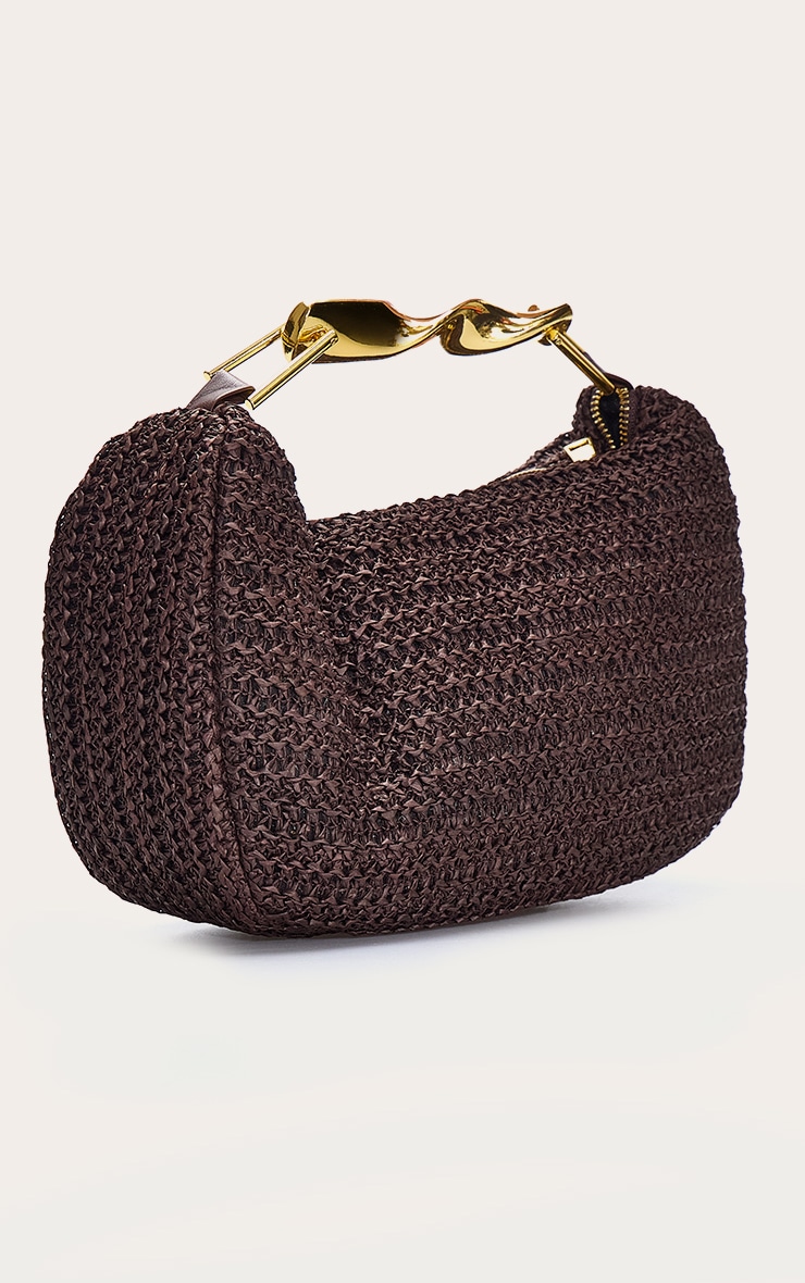 Chocolate Raffia Weave Abstract Handle Handbag image 2