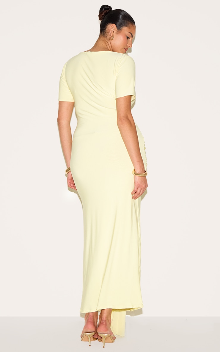 Plus Butter Yellow Boat Neck Wrap Waist Detail Maxi Dress image 2