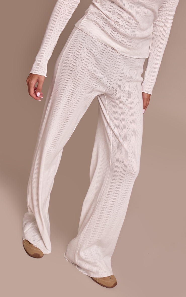 Cream Pointelle Wide Leg Pants image 2