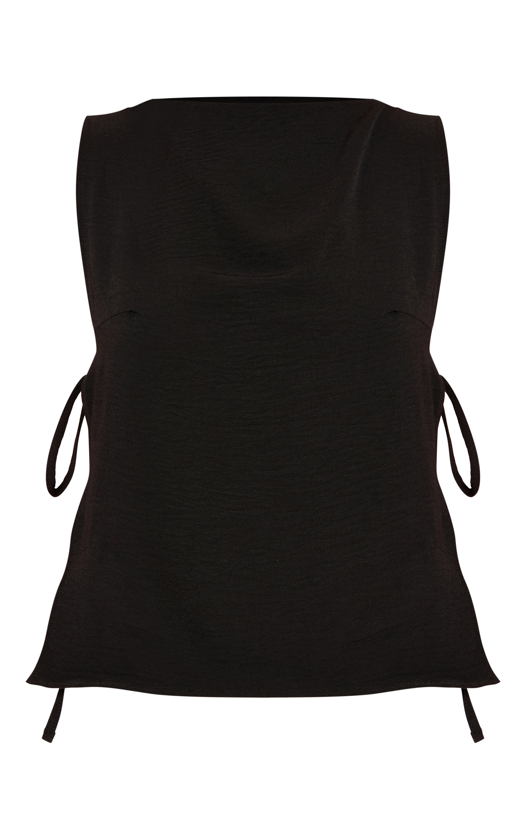 Black Woven Tie Side Detail Long Top image 5