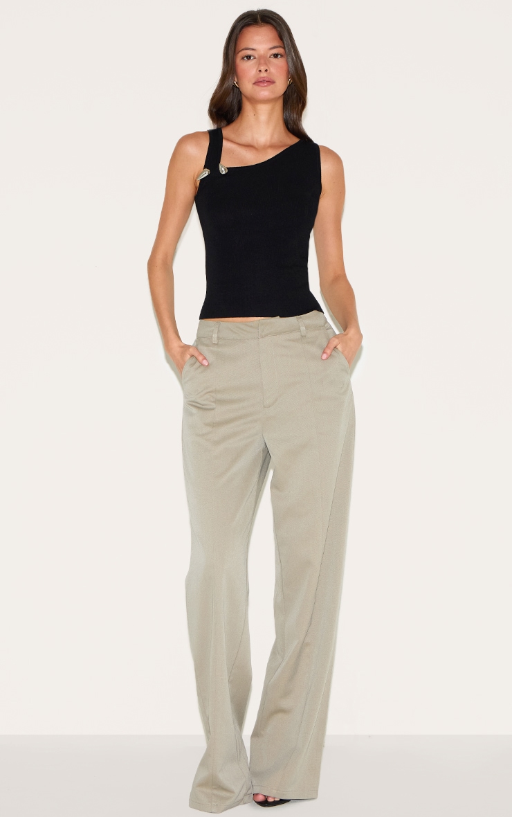 Black Fine Knit Asymmetric Neckline Top image 3
