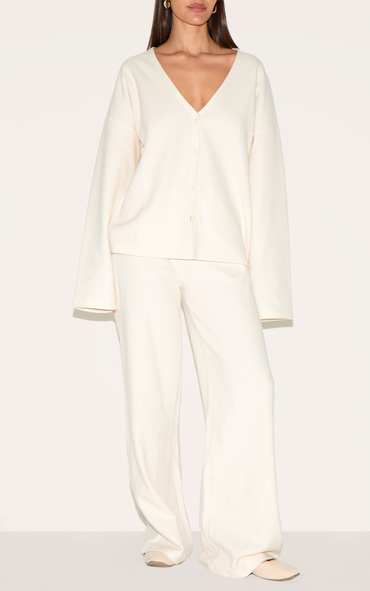 Cream Heavy Brushed Rib Slouchy Wide Leg Pant image 2