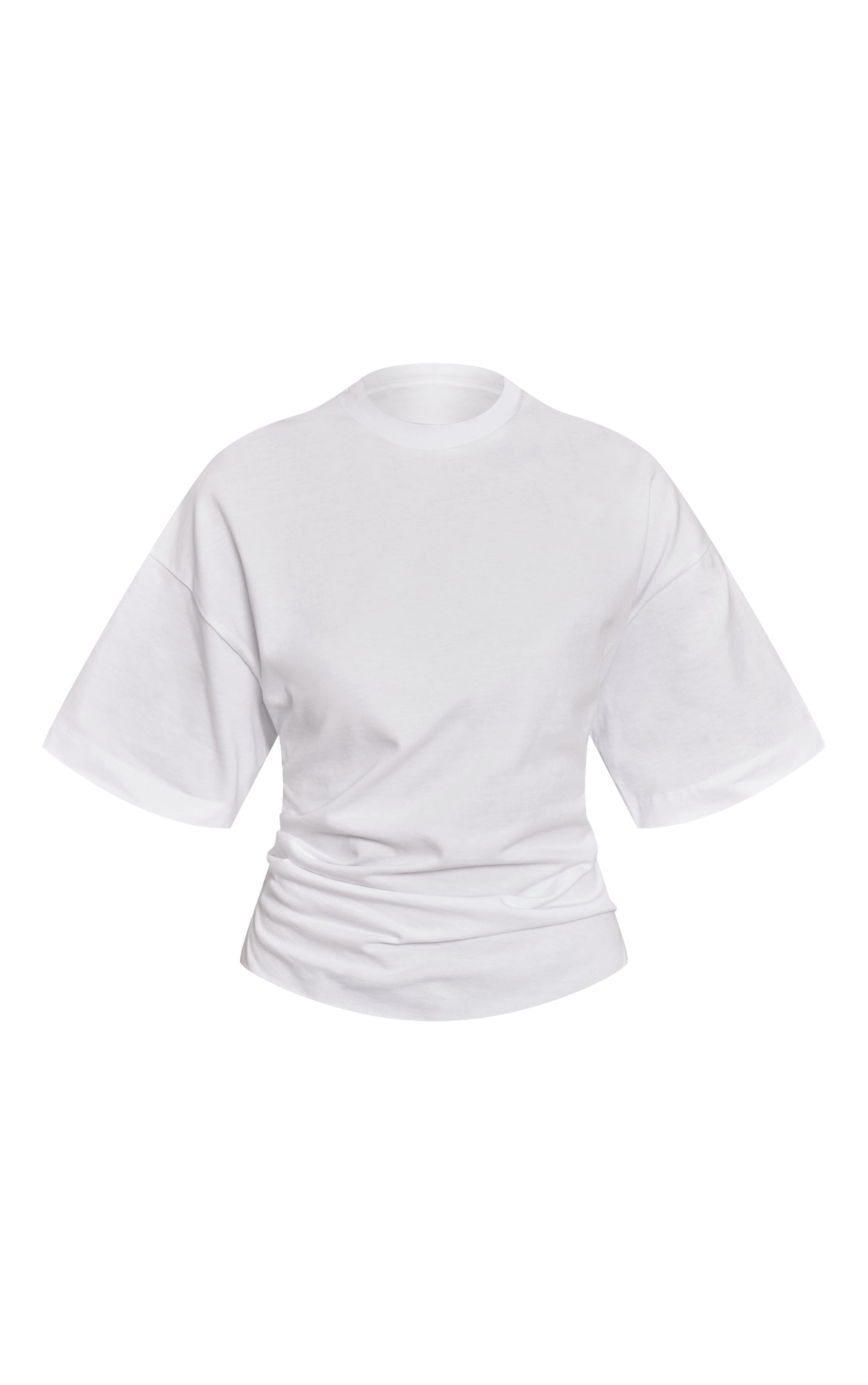 White Cotton Ruched Side Detail Oversized T Shirt image 5