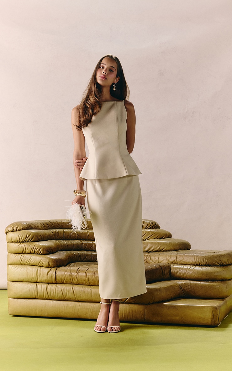 Cream Woven Strappy Square Peplum Top image 4