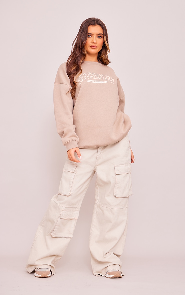 Taupe Authentic Print Oversized Sweatshirt image 3