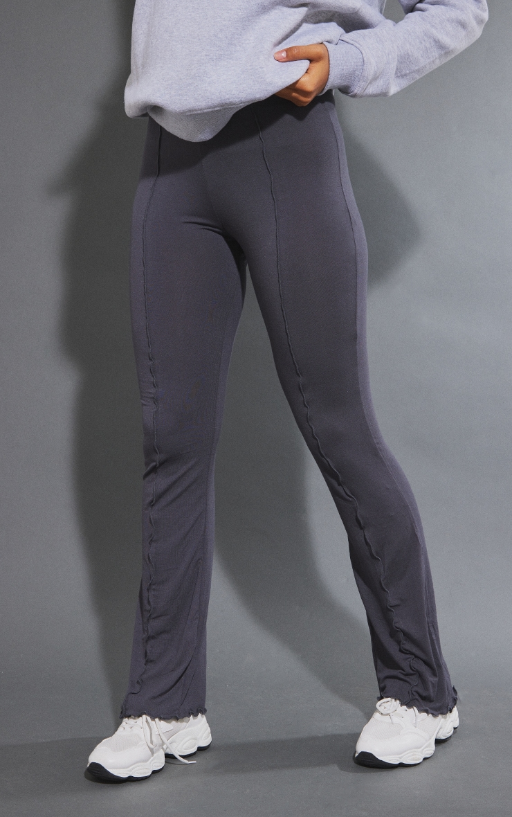 Charcoal Grey Seam Lettuce Hem Flare Trousers PrettyLittleThing USA
