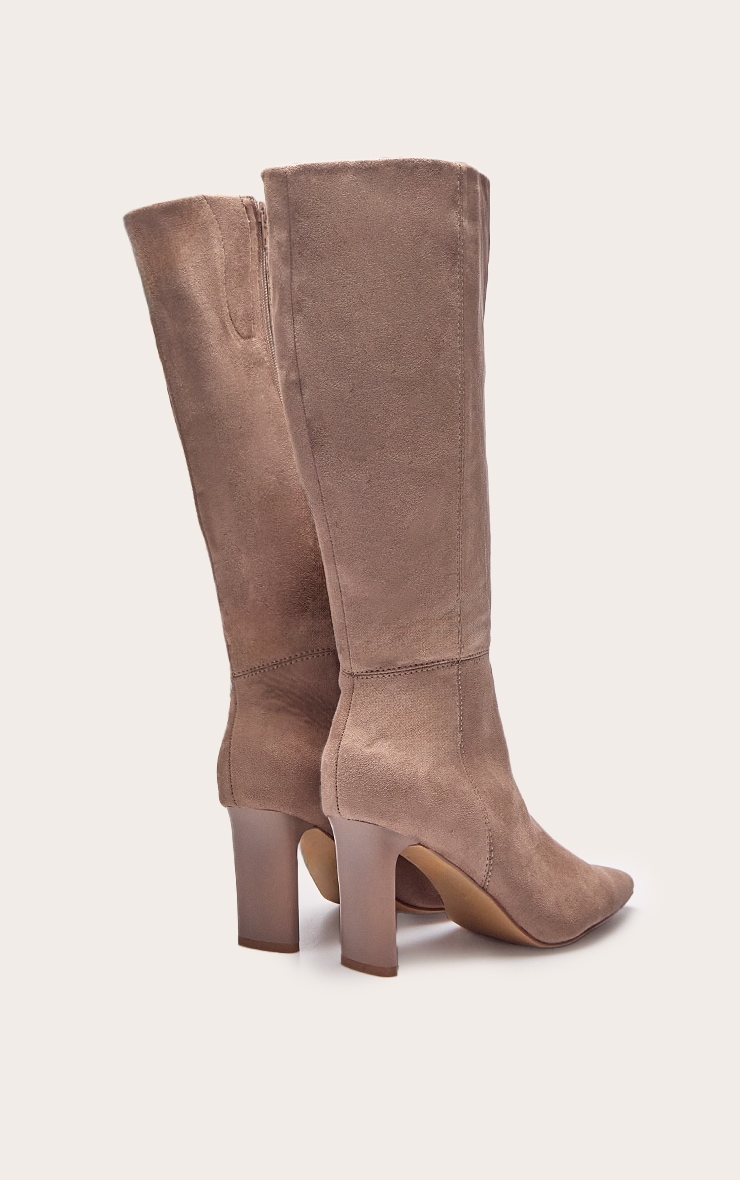 Mushroom Faux Suede Point Toe Thin Block High Heel Knee High Boots image 4