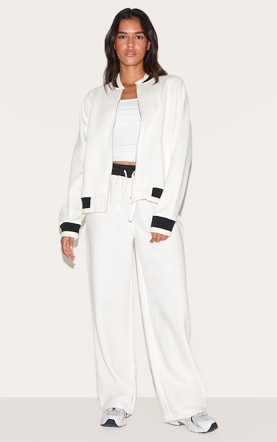 Ecru Contrast Seam Straight Leg Track Pants