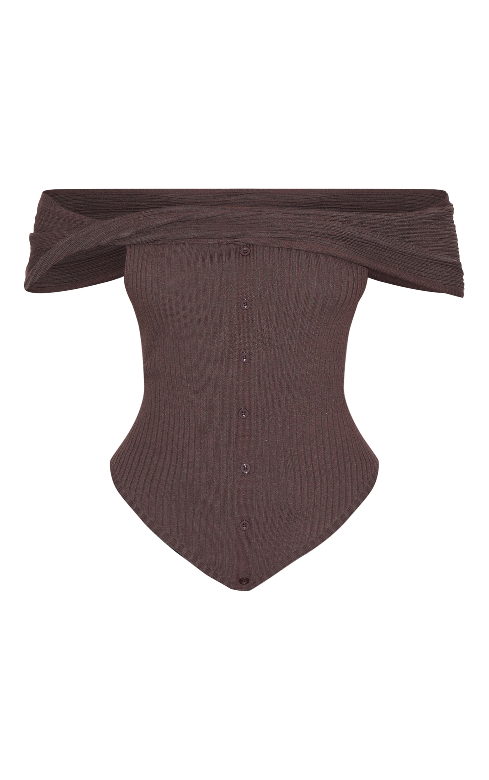 Chocolate Rib Knit Twist Bardot Button Through Top image 5