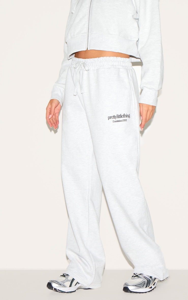PRETTYLITTLETHING Ash Grey Premium Print Wide Leg Sweatpants image 2