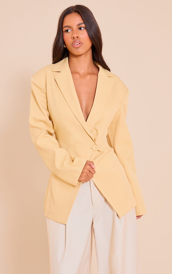  Petite Butter Cream Cross Front Boxy Tailored Blazer